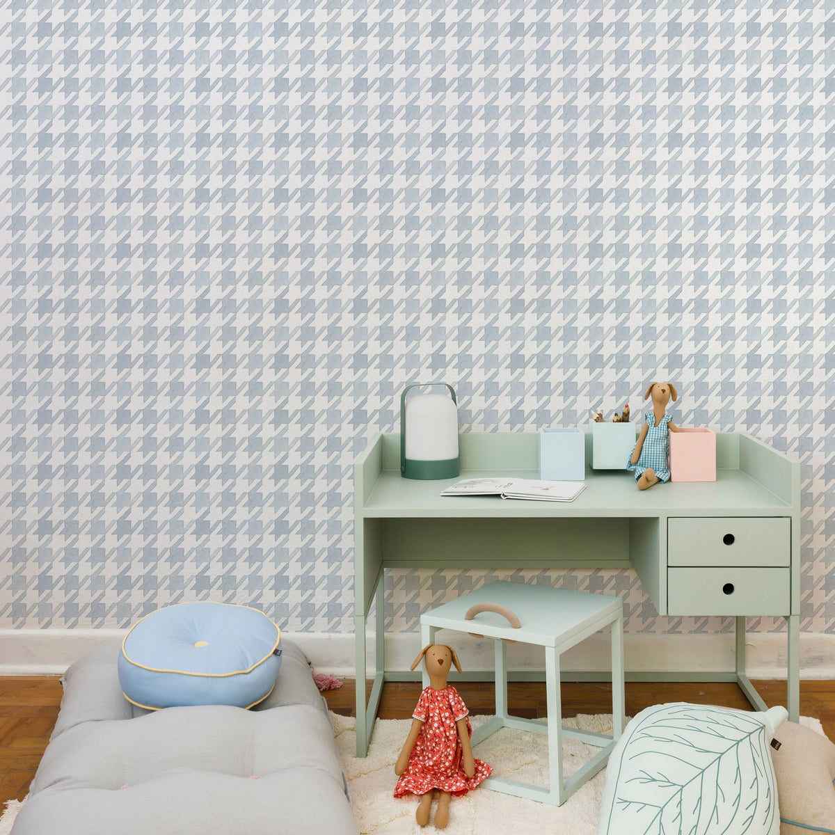 Pied de Poule Watercolor Wallpaper – blue
