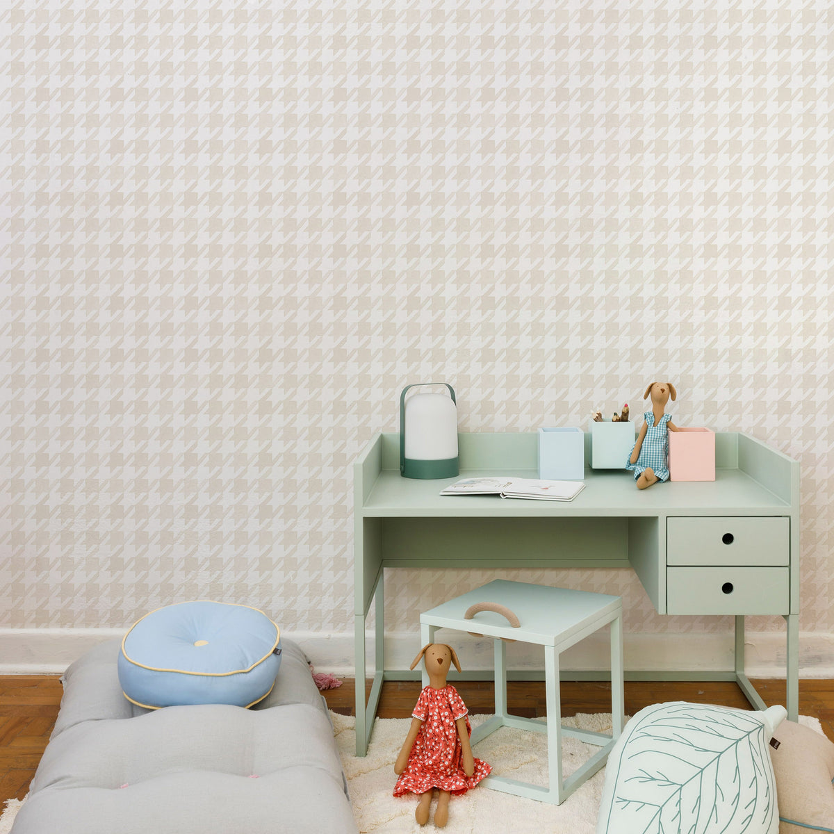 Pied de Poule Watercolor Wallpaper – beige