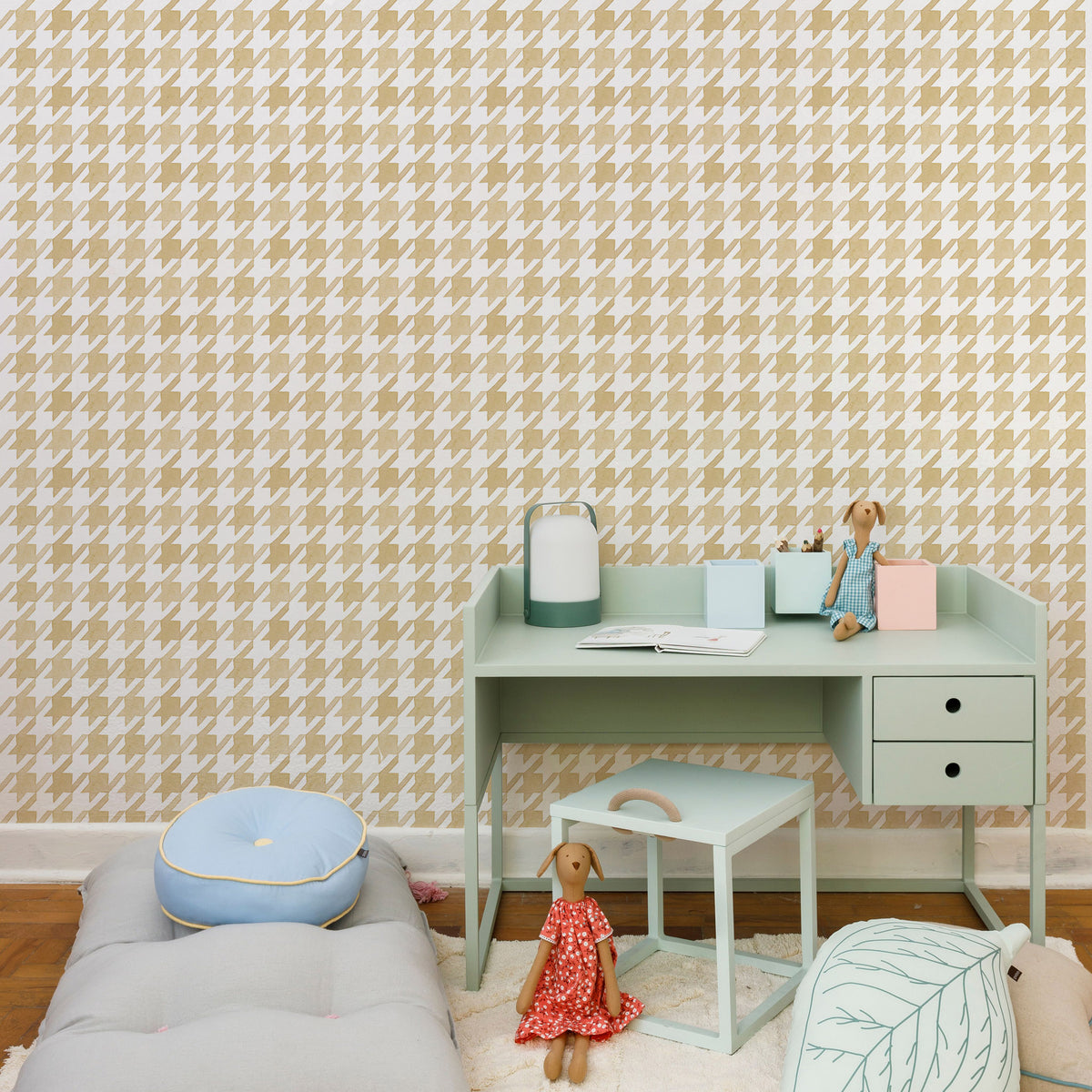 Pied de Poule Watercolor Wallpaper – mustard