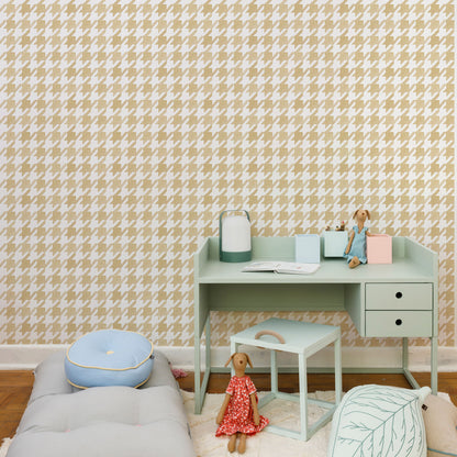Pied de Poule Watercolor Wallpaper – mustard