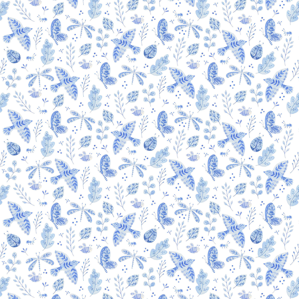 Porcelain Insects Wallpaper – blue