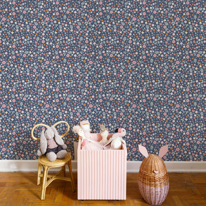 Sheepy I Love Flowers Wallpaper – navy blue