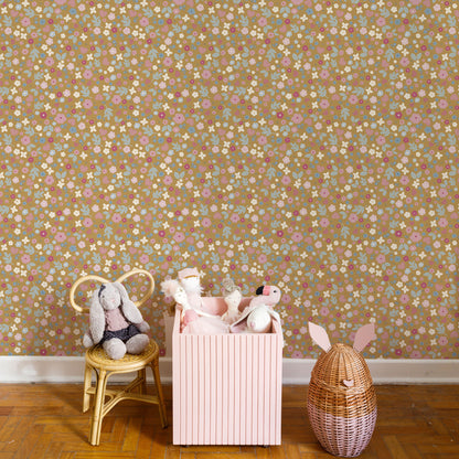 Sheepy I Love Flowers Wallpaper – mustard