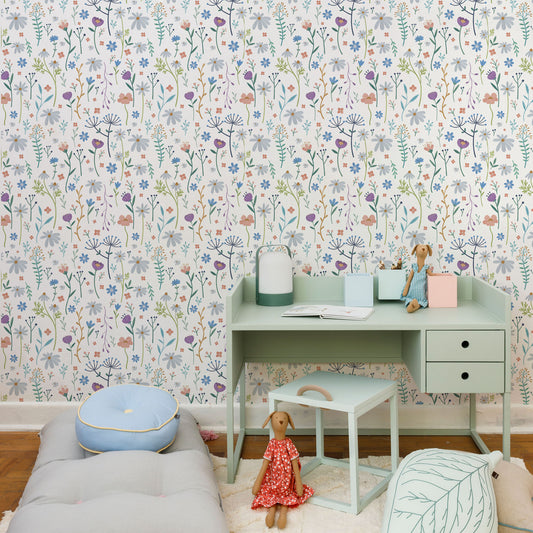 Sheepy Forest Flowers Wallpaper