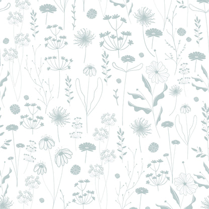 Sheepy Wildflowers Wallpaper – green