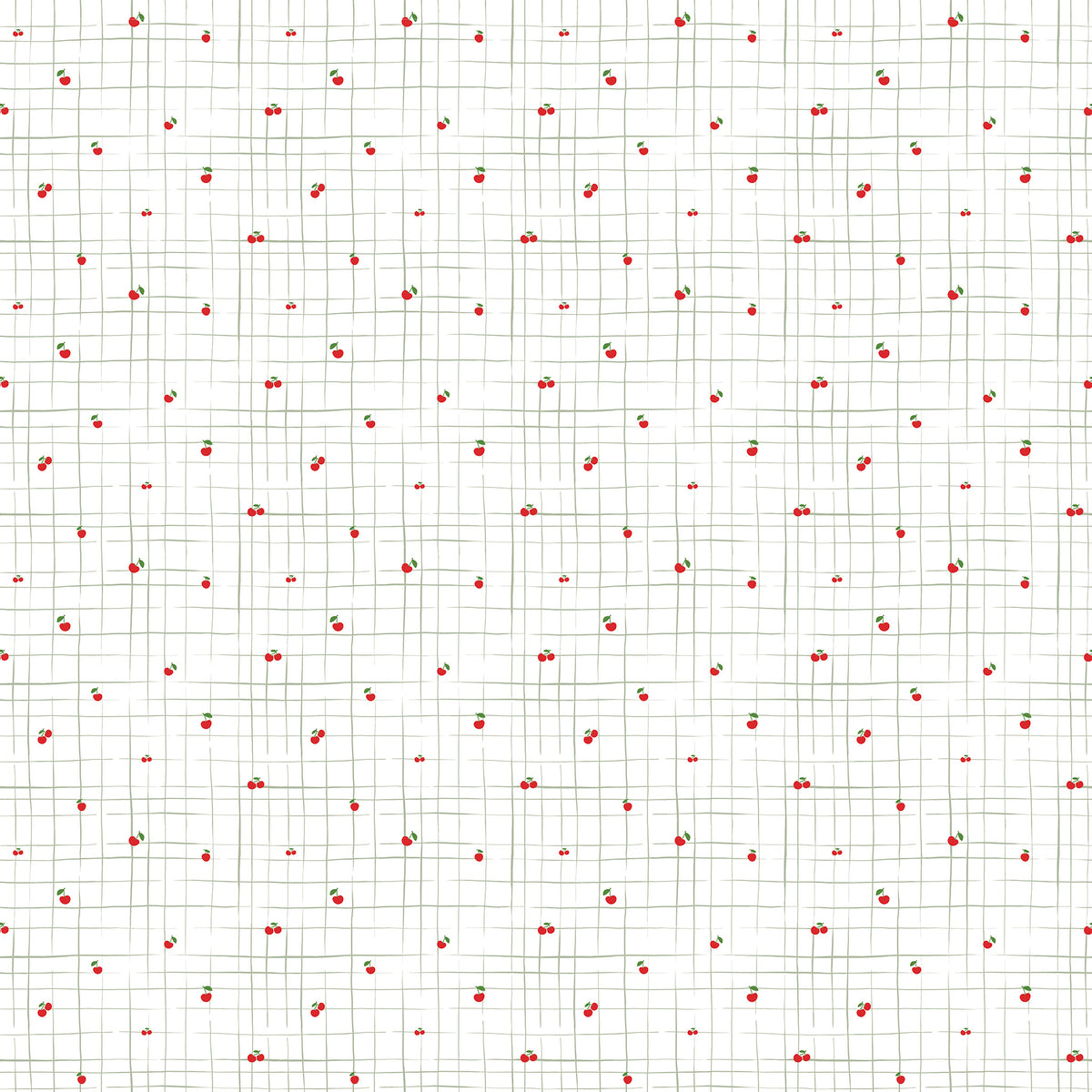 Papel de Parede Sheepy Grid Cereja – cor verde e vermelho