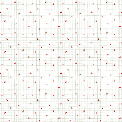 Papel de Parede Sheepy Grid Cereja – cor verde e vermelho