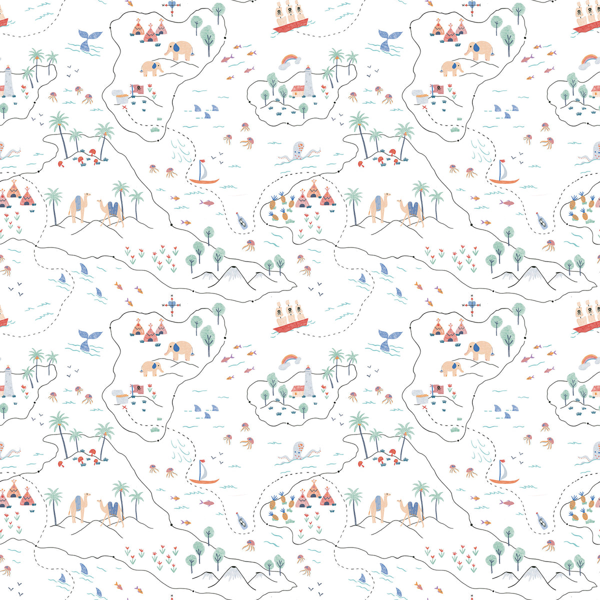 Sheepy Treasure Map Wallpaper – colorful