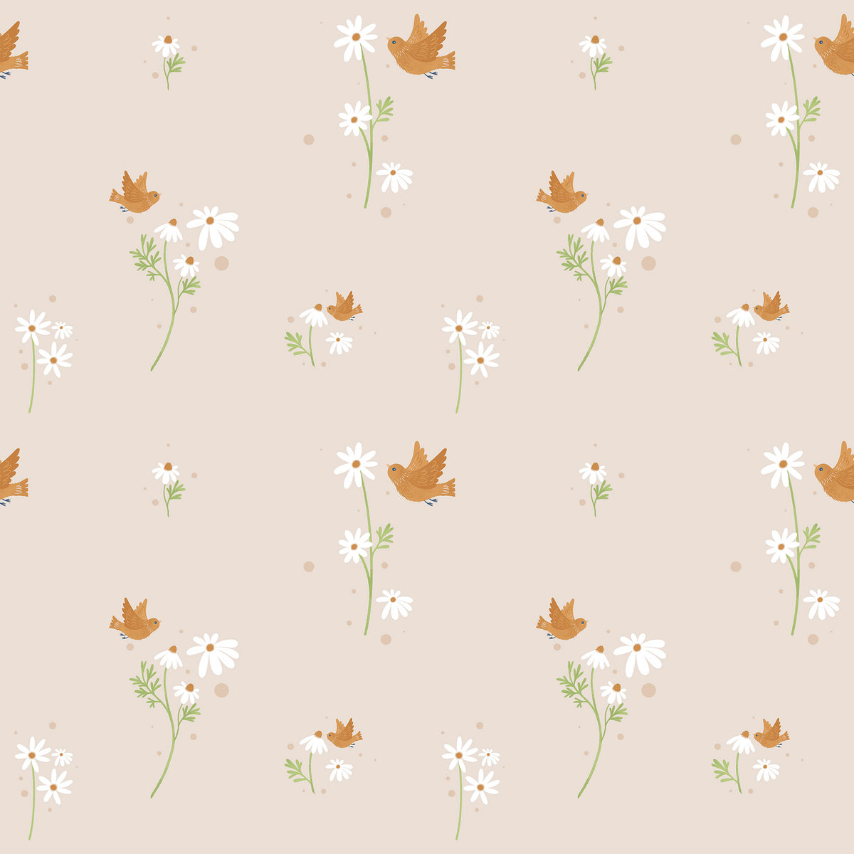 Sheepy Daisies Wallpaper – beige
