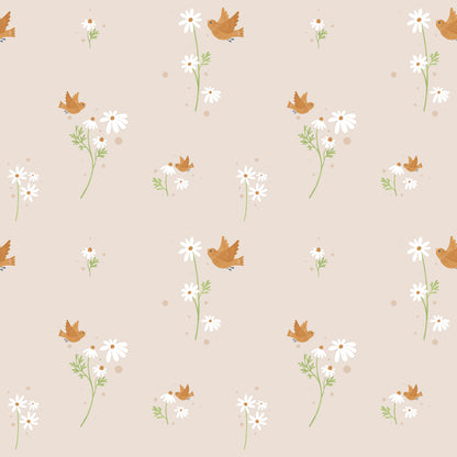 Sheepy Daisies Wallpaper – beige