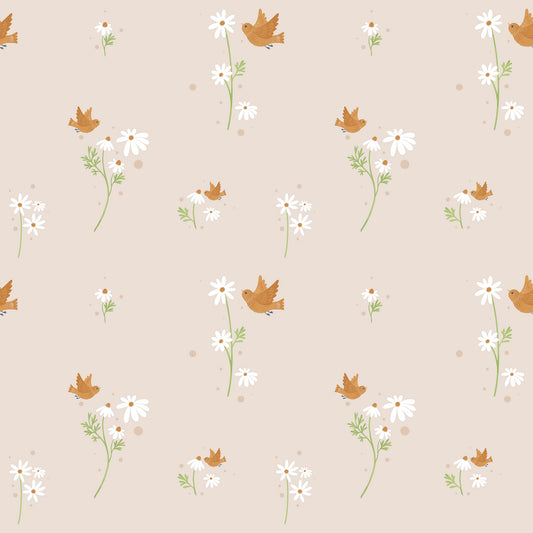 Sheepy Daisies Wallpaper – beige