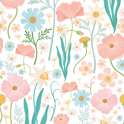 Sheepy Maxi Flowers Wallpaper – white/colorful