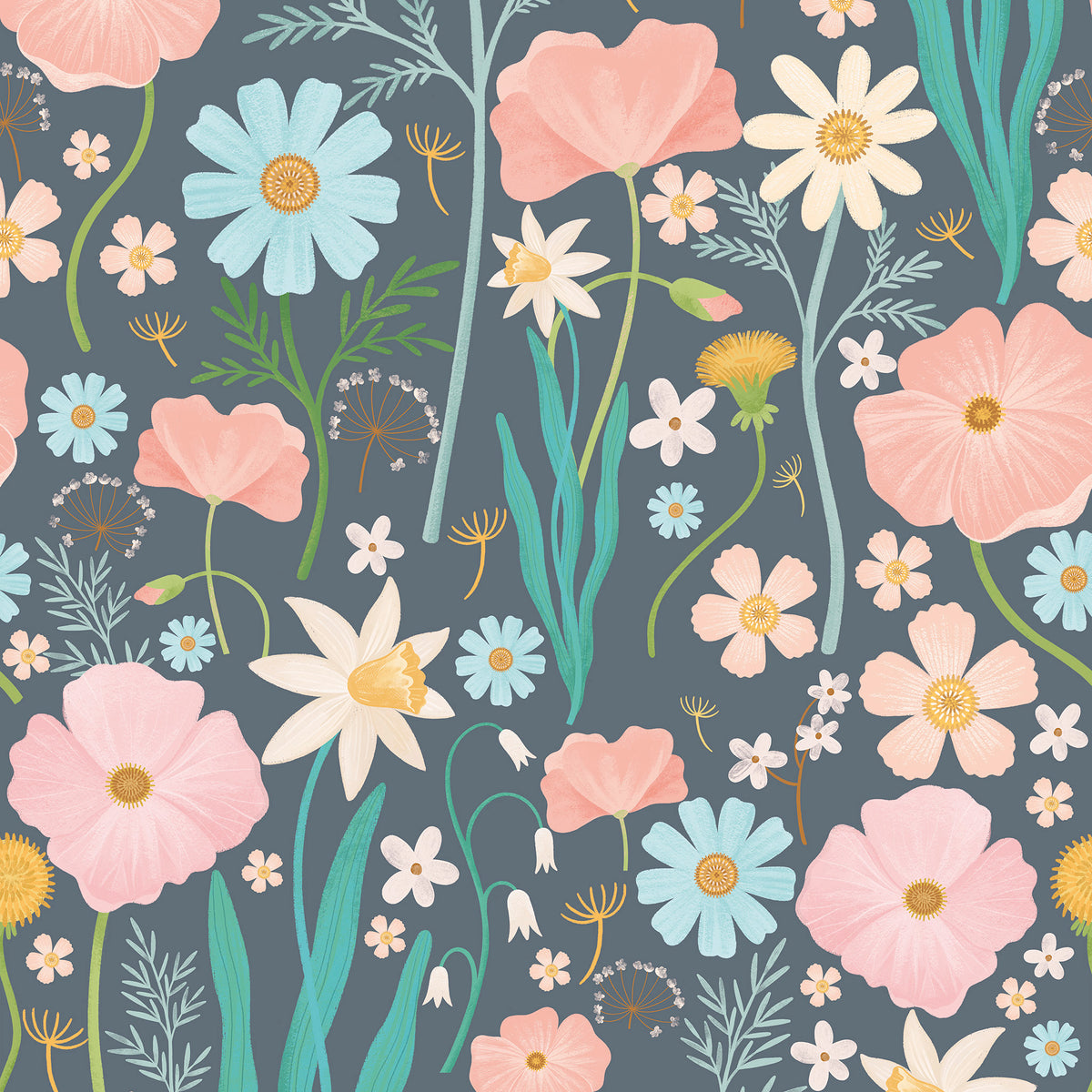 Sheepy Maxi Flowers Wallpaper – gray/colorful