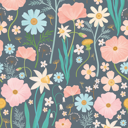 Sheepy Maxi Flowers Wallpaper – gray/colorful