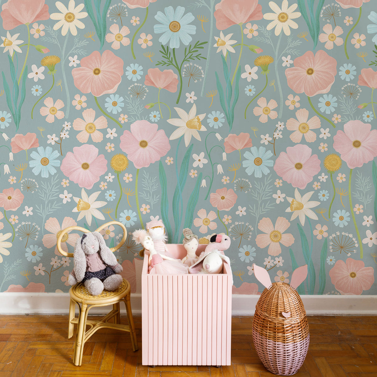 Sheepy Maxi Flowers Wallpaper – green/colorful