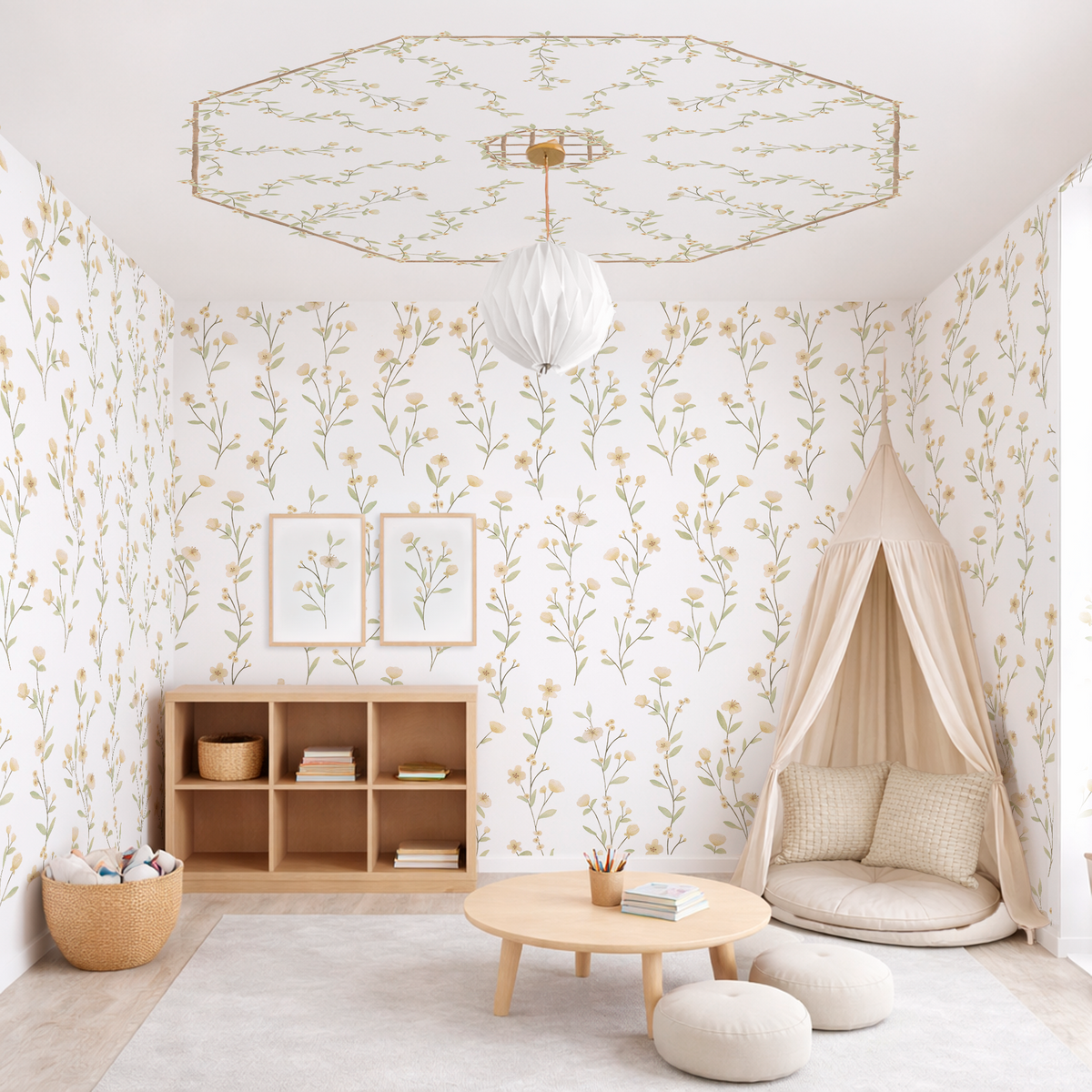 Cascading Posies Ceiling Mural – yellow