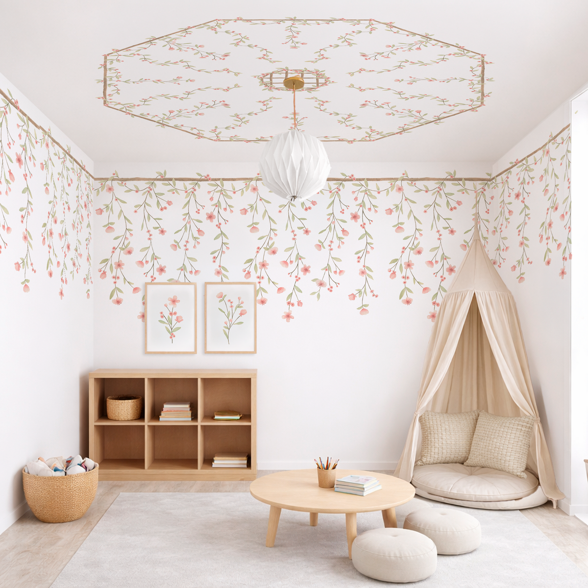 Cascading Posies Ceiling Mural – pink