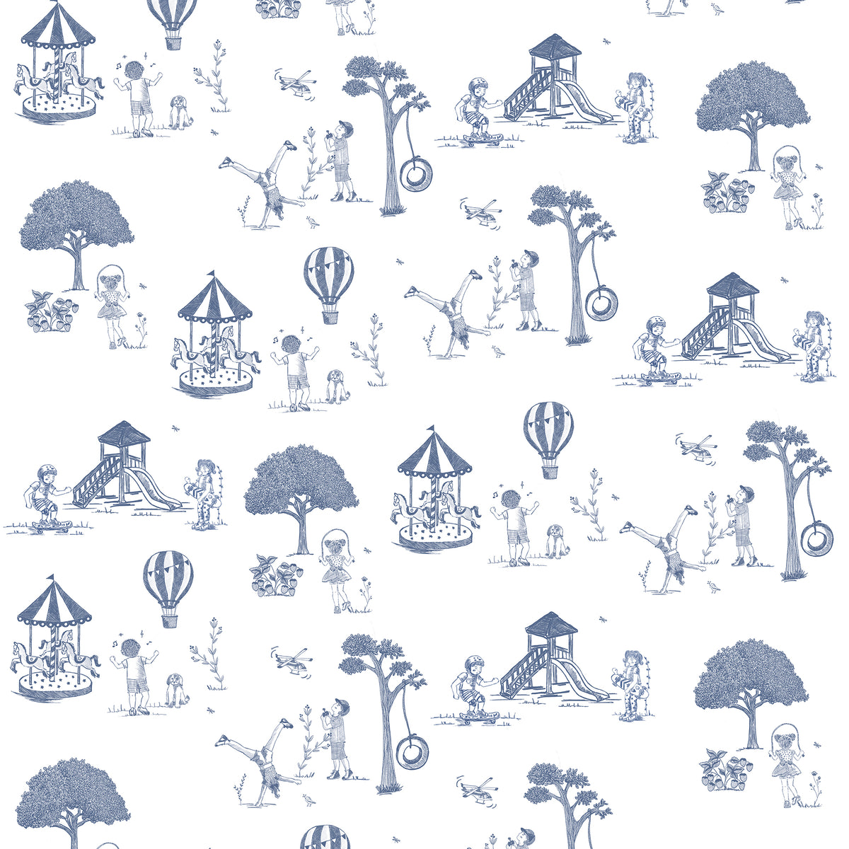 Papel de Parede Toile de Jouy – cor azul