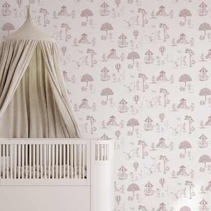 Papel de Parede Toile de Jouy – cor rosa