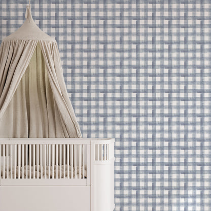 Watercolor Vichy Wallpaper – navy blue