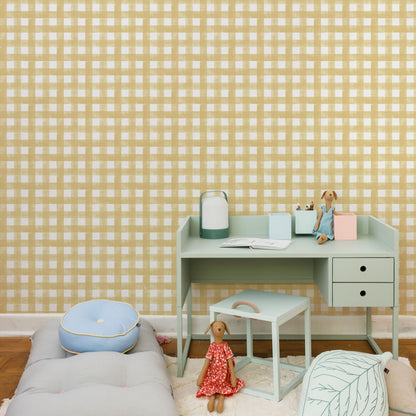 Watercolor Vichy Wallpaper – mustard