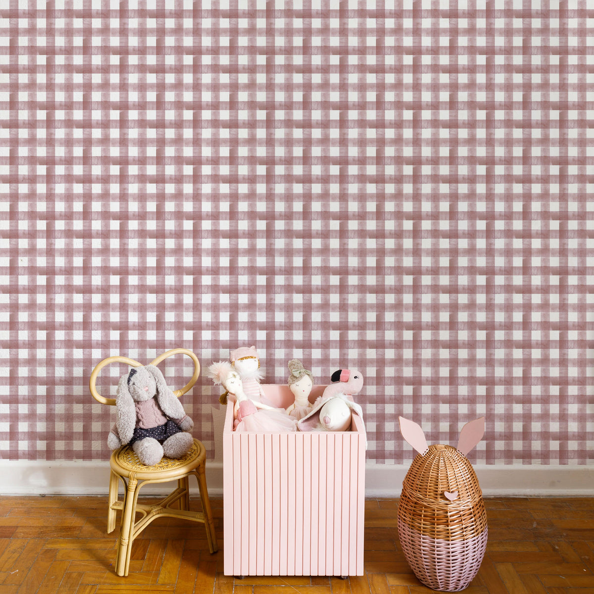 Watercolor Vichy Wallpaper – red