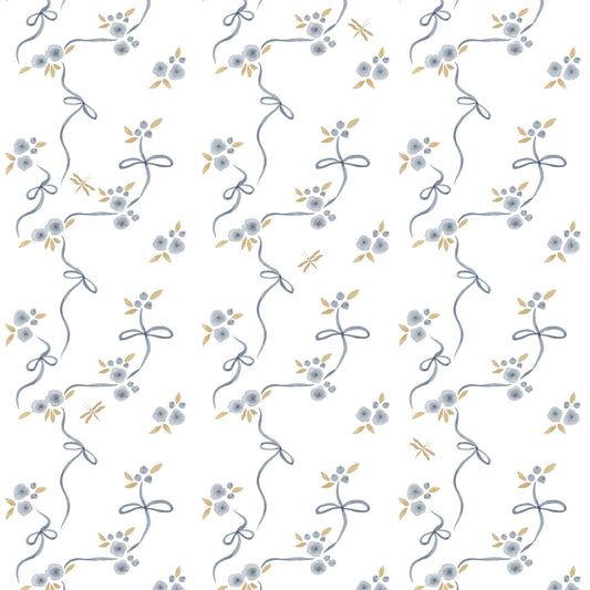 Victorian Bows Wallpaper – blue
