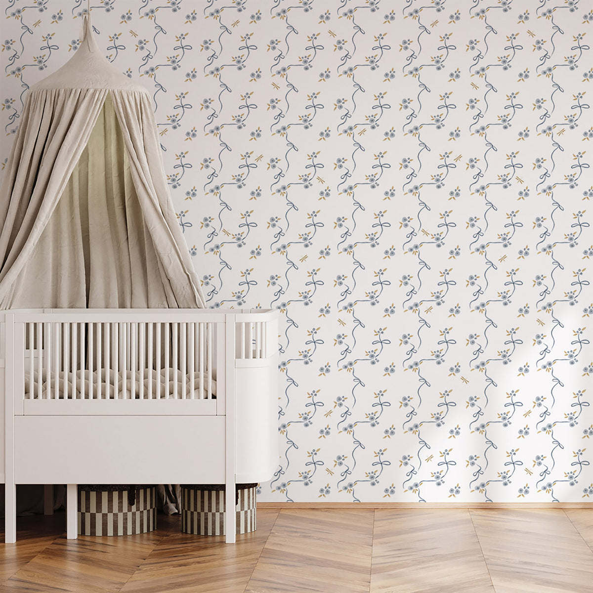 Victorian Bows Wallpaper – blue