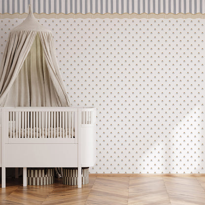 Victorian Mini Paris Wallpaper – blue and mustard