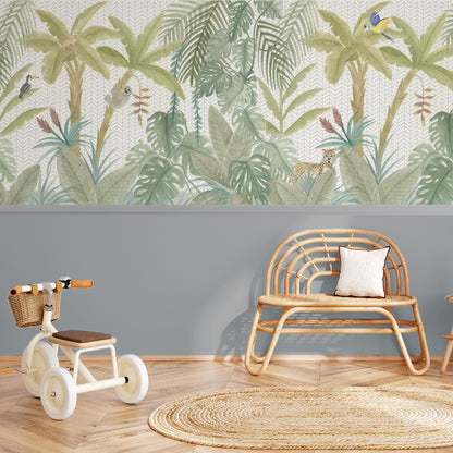 Tropical Jungle Animals Mural – half wall